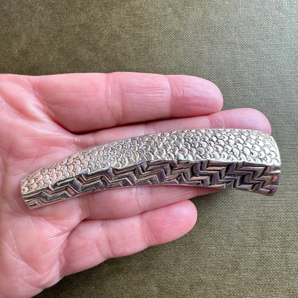 Vintage 925 Sterling Silver Textured Geometric Hollow Brooch